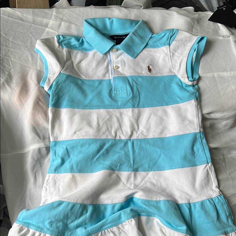 Ralph Lauren Kids Blue and White Striped Polo Dress